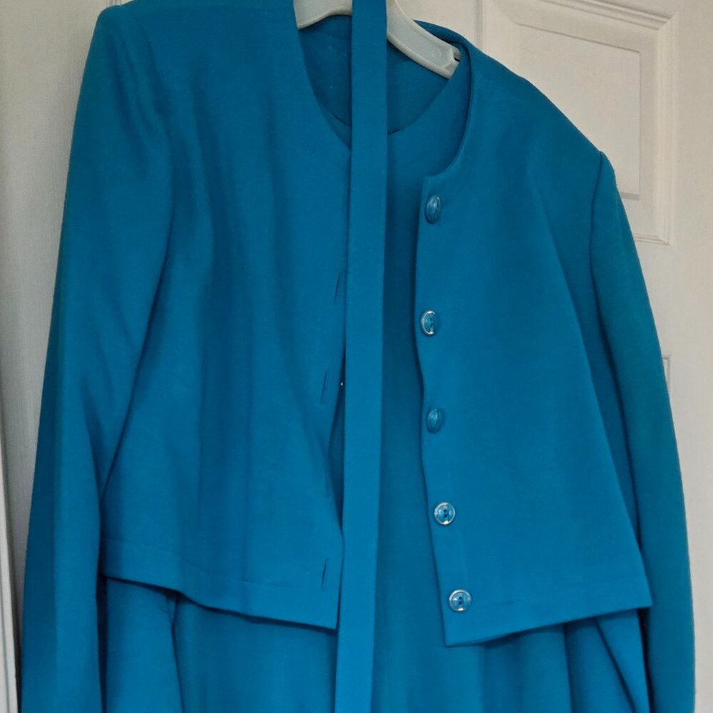 Henry Lee Petites, 2 Piece Dress & Jacket Set Peacock Blue Size 16P